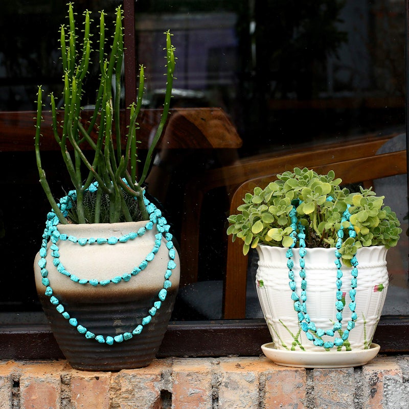 POTESSA Turquoise Beads Endless Necklace Long Knotted Stone Multi-Strand Layer Necklaces Handmade Jewelry 59" - Image 4